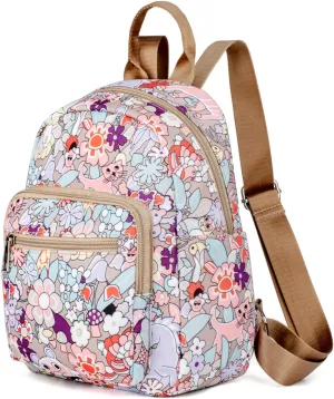 Small Purse Backpack for Women Cute Mini Backpack Nylon Lightweight Fashion Daypack for Ladies Waterproof Travel Work Daily Backpack (Flower Pattern)