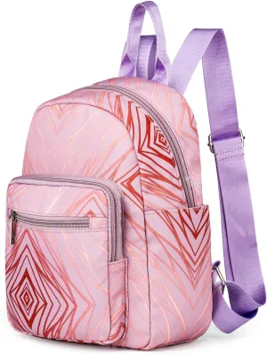 Small Purse Backpack for Women Cute Mini Backpack Nylon Lightweight Fashion Daypack for Ladies Waterproof Travel Work Daily Backpack (Line Pattern)