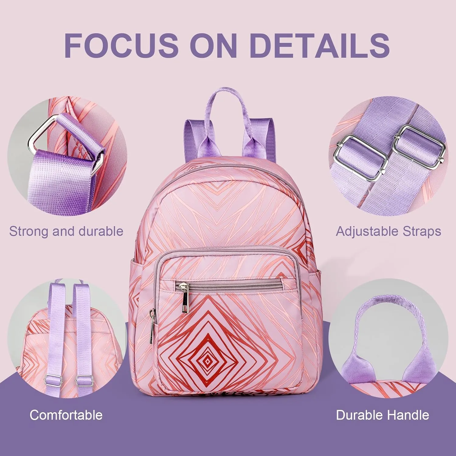 Small Purse Backpack for Women Cute Mini Backpack Nylon Lightweight Fashion Daypack for Ladies Waterproof Travel Work Daily Backpack (Line Pattern)