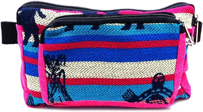 Southwest Aztec Tribal Print Pattern Adjustable Buckle Fanny Pack Waist Bag - Handmade Belt Pouch Boho Travel Accessories (Pink/Stripes)