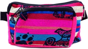Southwest Aztec Tribal Print Pattern Adjustable Buckle Fanny Pack Waist Bag - Handmade Belt Pouch Boho Travel Accessories (Pink/Stripes)
