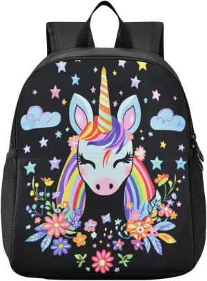 Stars Rainbow Black Toddler Backpack for Boys Girls 3-6 Mini Backpacks for Elementary Lightweight Kids Bookbag for Preschool Kindergarten for Travel School