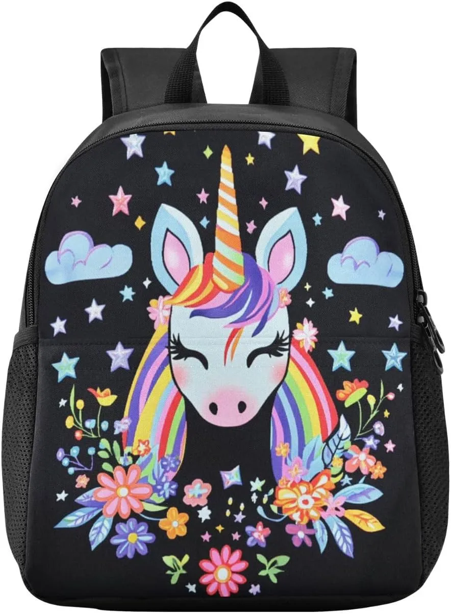 Stars Rainbow Black Toddler Backpack for Boys Girls 3-6 Mini Backpacks for Elementary Lightweight Kids Bookbag for Preschool Kindergarten for Travel School