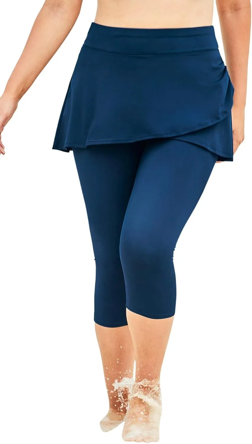 Swim 365 Women's Plus Size Skirted Swim Capri Pant