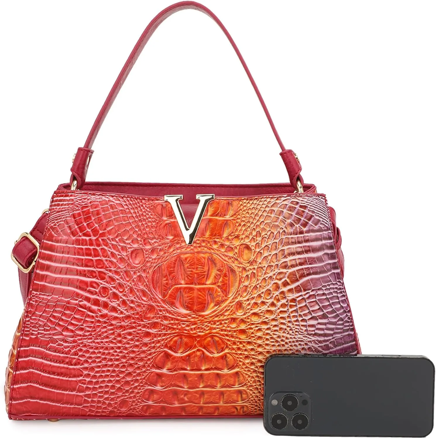 Top Handle Bag For Women, Crocodile Pattern Crossbody Designer Satchels, Adjustable Strap With Wallet For Ladies 2pcs