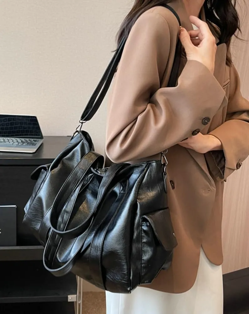 Tote Bag Women Vegan Leather Shoulder Bag Vintage Satchel Handbag Slouchy Hobo Crossbody Bag Work Travel