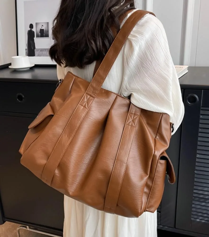 Tote Bag Women Vegan Leather Shoulder Bag Vintage Satchel Handbag Slouchy Hobo Crossbody Bag Work Travel