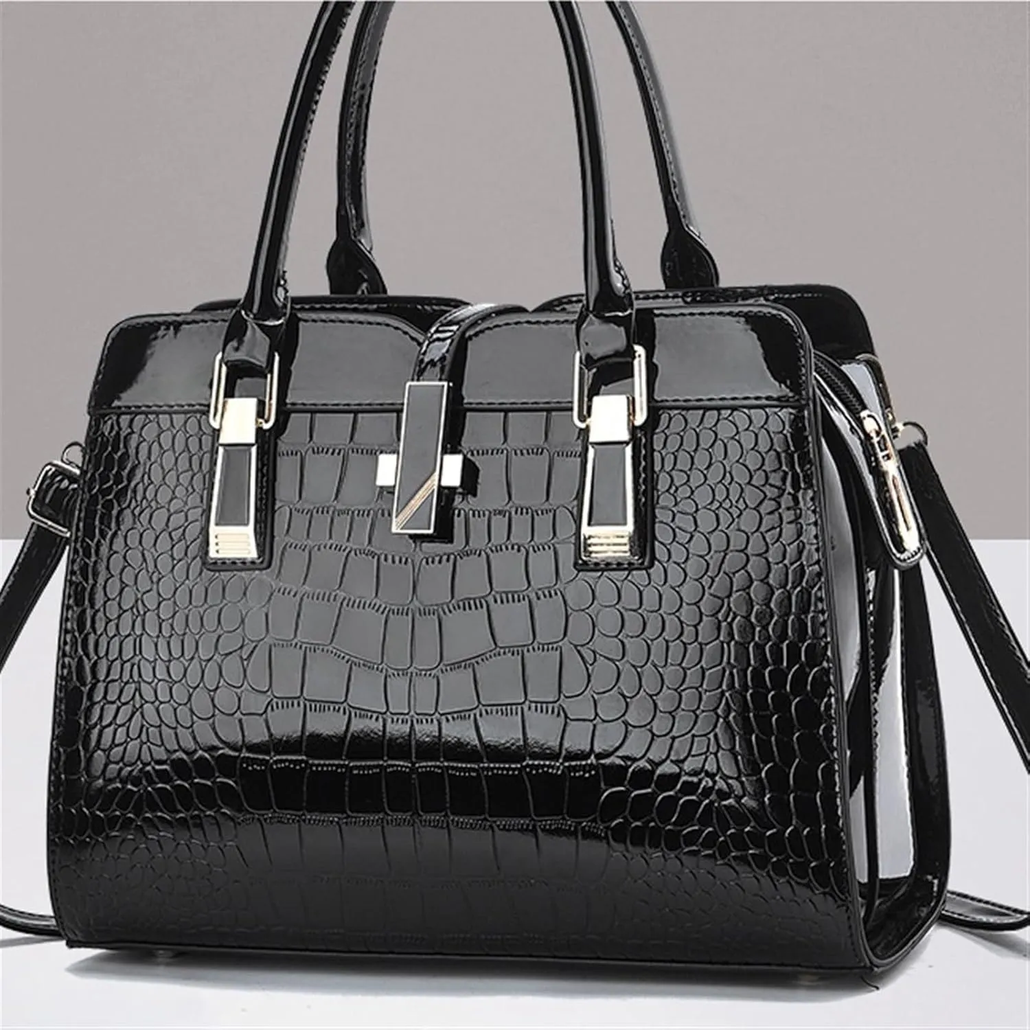 Tote for women Black Red Leather Handbags Shoulder Lock Female Bags Briefcase