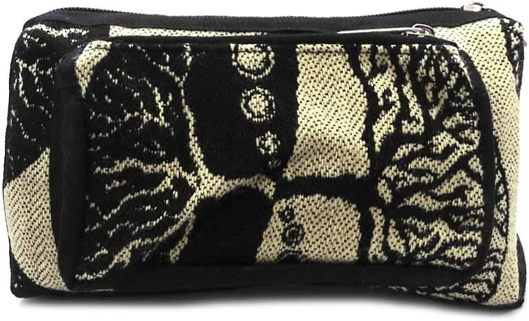 Tree of Life Print Pattern Adjustable Buckle Fanny Pack Waist Bag - Handmade Belt Pouch Boho Travel Accessories (Beige/Black)