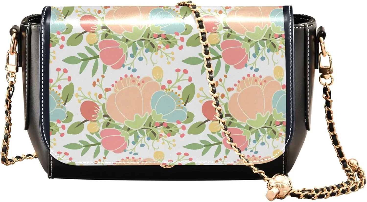 Tropical Plant Flower Crossbody Purses for Women Casual Women Shoulder Leather Bags Tote Satchel with Chain Strap