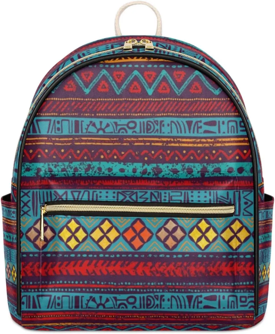 TropicalLife Aztec Backpack Purse for Women PU Leather Lightweight Ladies Shoulder Fashion Satchel Bags Travel Casual Daypack Boho Bohemian
