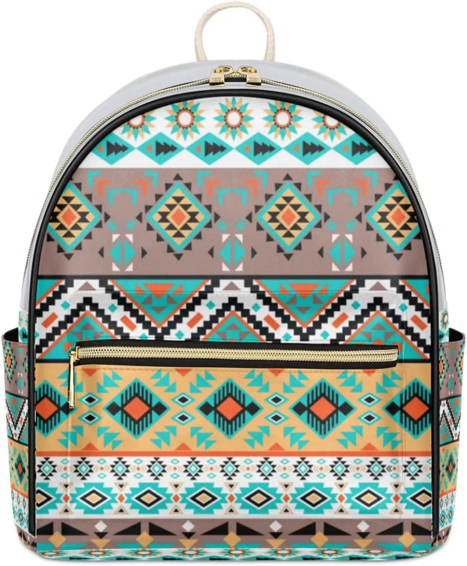 TropicalLife Aztec Backpack Purse for Women PU Leather Lightweight Ladies Shoulder Fashion Satchel Bags Travel Casual Daypack Boho Geometric Vintage