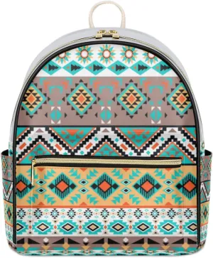 TropicalLife Aztec Backpack Purse for Women PU Leather Lightweight Ladies Shoulder Fashion Satchel Bags Travel Casual Daypack Boho Geometric Vintage