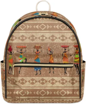 TropicalLife Aztec Geometric Backpack Purse for Women PU Leather Lightweight Ladies Shoulder Fashion Satchel Bags Travel Casual Daypack African Ethnic Women