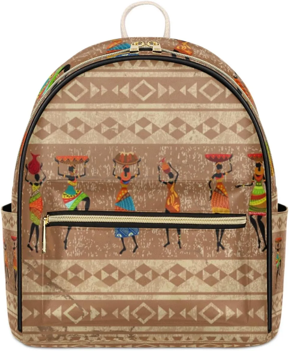 TropicalLife Aztec Geometric Backpack Purse for Women PU Leather Lightweight Ladies Shoulder Fashion Satchel Bags Travel Casual Daypack African Ethnic Women