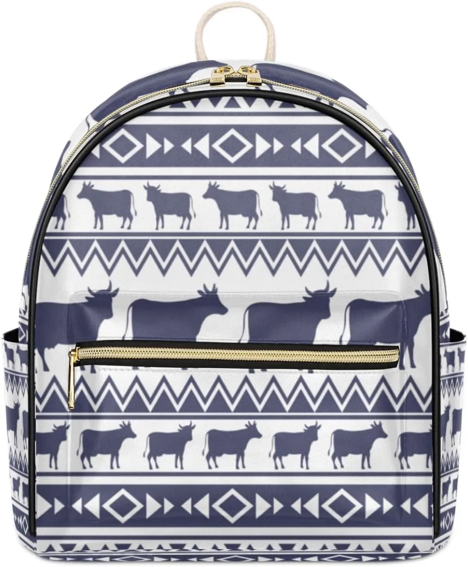 TropicalLife Aztec Geometric Backpack Purse for Women PU Leather Lightweight Ladies Shoulder Fashion Satchel Bags Travel Casual Daypack Aztec Ethnic Cow