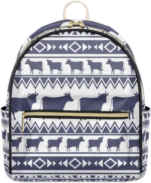 TropicalLife Aztec Geometric Backpack Purse for Women PU Leather Lightweight Ladies Shoulder Fashion Satchel Bags Travel Casual Daypack Aztec Ethnic Cow
