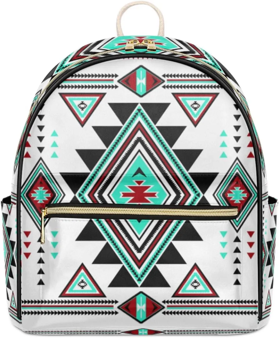 TropicalLife Aztec Geometric Backpack Purse for Women PU Leather Lightweight Ladies Shoulder Fashion Satchel Bags Travel Casual Daypack Aztec