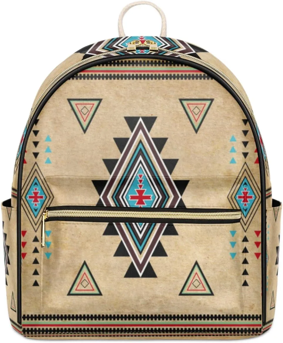 TropicalLife Aztec Geometric Backpack Purse for Women PU Leather Lightweight Ladies Shoulder Fashion Satchel Bags Travel Casual Daypack Ethnic Theme