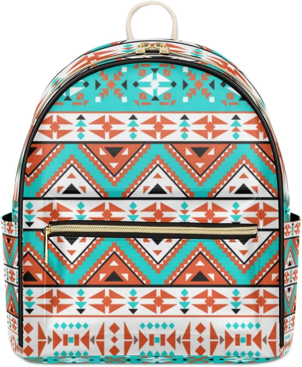 TropicalLife Aztec Geometric Backpack Purse for Women PU Leather Lightweight Ladies Shoulder Fashion Satchel Bags Travel Casual Daypack Ethnic