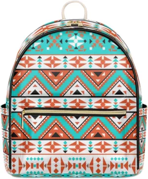 TropicalLife Aztec Geometric Backpack Purse for Women PU Leather Lightweight Ladies Shoulder Fashion Satchel Bags Travel Casual Daypack Ethnic