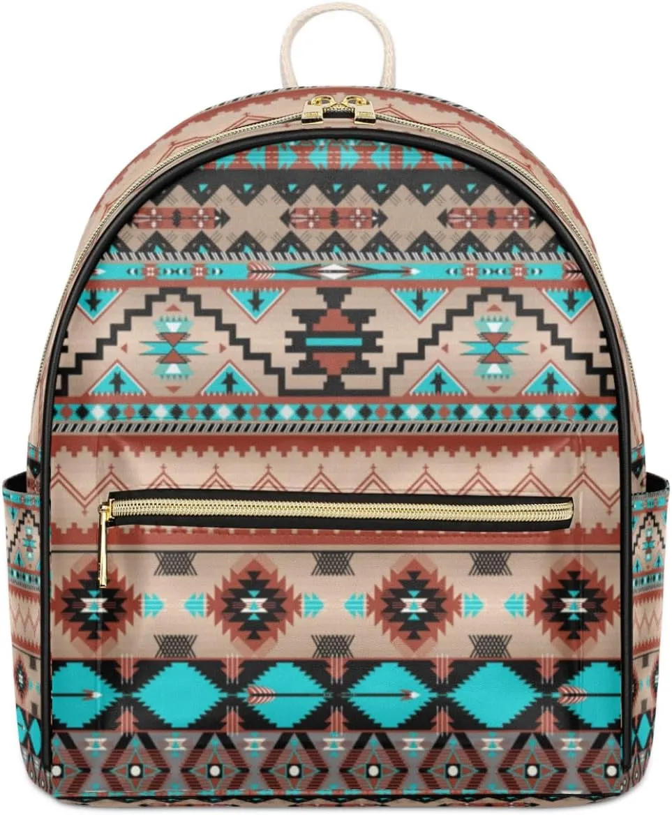 TropicalLife Aztec Print Backpack Purse for Women PU Leather Lightweight Ladies Shoulder Fashion Satchel Bags Travel Casual Daypack Aztec Geometric