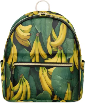 TropicalLife Bananas and Leaves Backpack Purse for Women PU Leather Lightweight Ladies Shoulder Fashion Satchel Bags Travel Casual Daypack