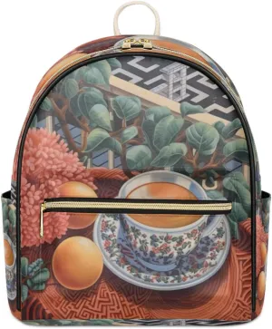 TropicalLife Coffee Afternoon Tea Theme Backpack Purse for Women PU Leather Lightweight Ladies Shoulder Fashion Satchel Bags Travel Casual Daypack