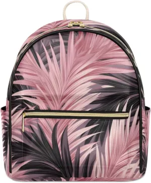 TropicalLife Color Palm Leaf Backpack Purse for Women PU Leather Lightweight Ladies Shoulder Fashion Satchel Bags Travel Casual Daypack