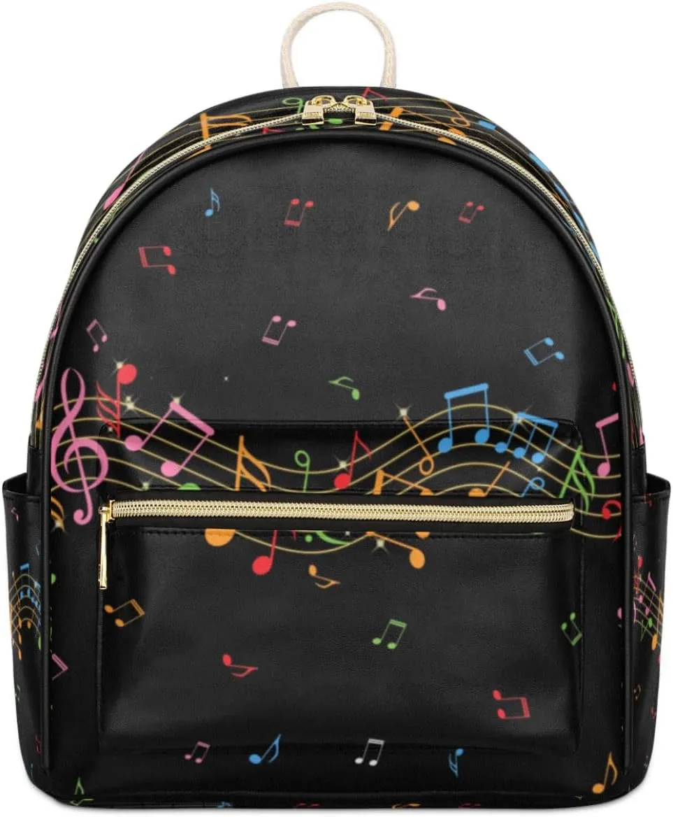 TropicalLife Colorful Music Backpack Purse for Women PU Leather Lightweight Ladies Shoulder Fashion Satchel Bags Travel Casual Daypack Music Note