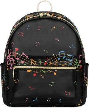 TropicalLife Colorful Music Backpack Purse for Women PU Leather Lightweight Ladies Shoulder Fashion Satchel Bags Travel Casual Daypack Music Note