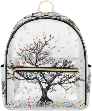 TropicalLife Colorful Music Note Tree Backpack Purse for Women PU Leather Lightweight Ladies Shoulder Fashion Satchel Bags Travel Casual Daypack Musical Tree