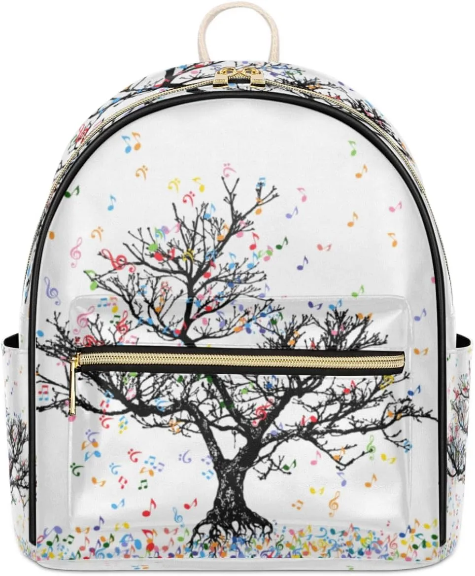 TropicalLife Colorful Music Note Tree Backpack Purse for Women PU Leather Lightweight Ladies Shoulder Fashion Satchel Bags Travel Casual Daypack Musical Tree