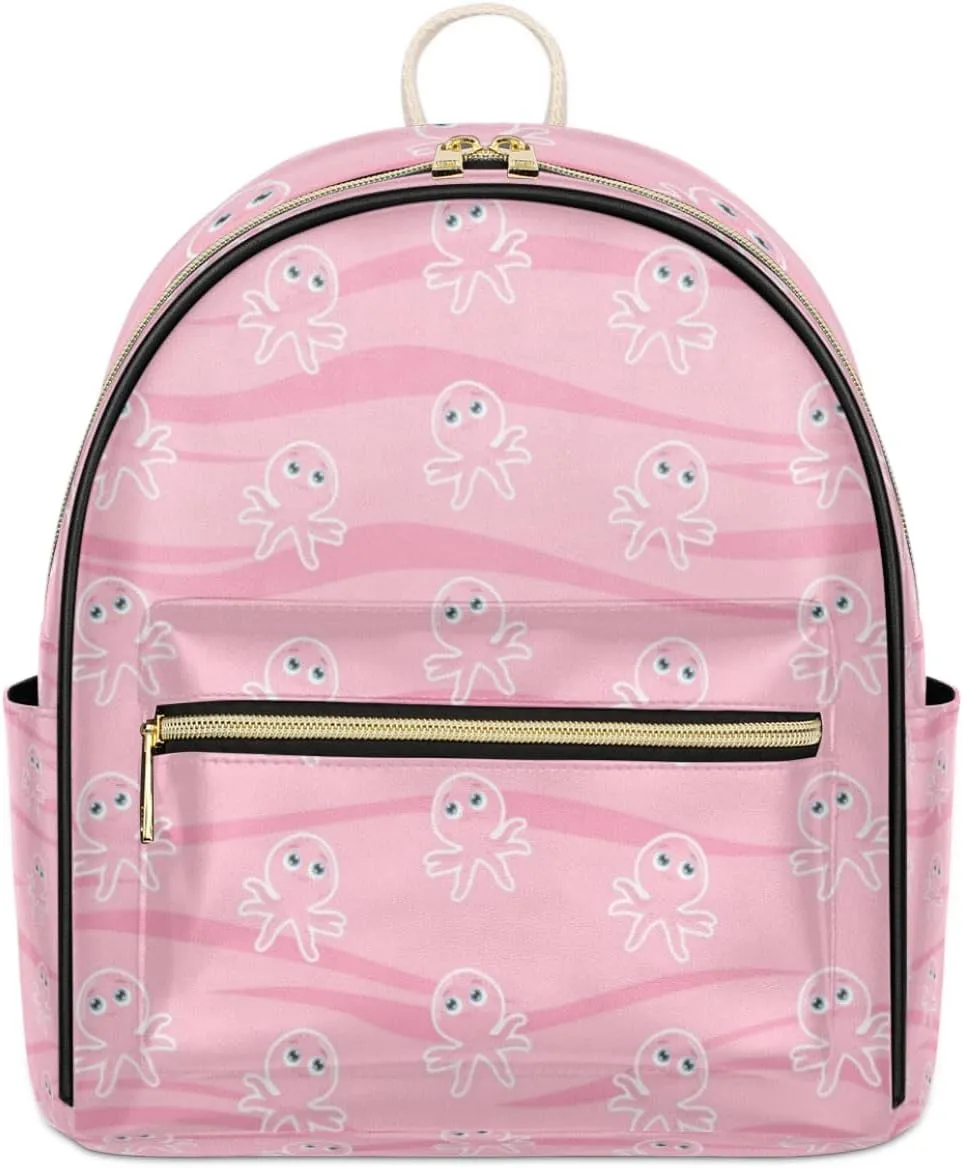 TropicalLife Cute Octopus Backpack Purse for Women PU Leather Lightweight Ladies Shoulder Fashion Satchel Bags Travel Casual Daypack Octopus