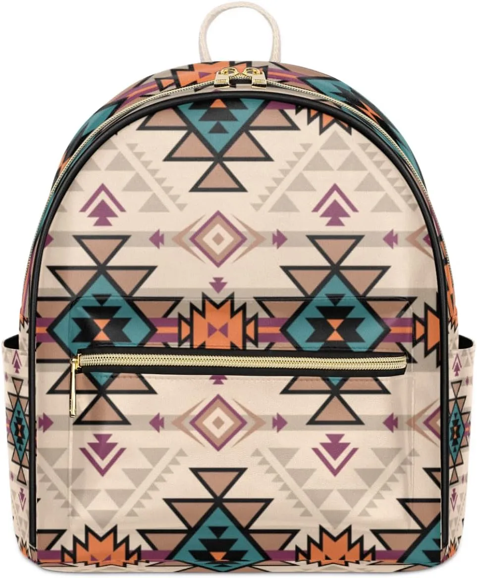 TropicalLife Ethnic Aztec Backpack Purse for Women PU Leather Lightweight Ladies Shoulder Fashion Satchel Bags Travel Casual Daypack Aztec Geometric