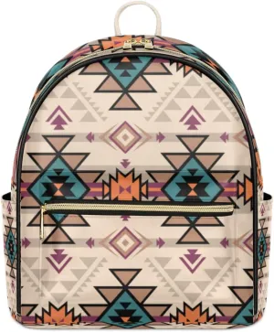 TropicalLife Ethnic Aztec Backpack Purse for Women PU Leather Lightweight Ladies Shoulder Fashion Satchel Bags Travel Casual Daypack Aztec Geometric