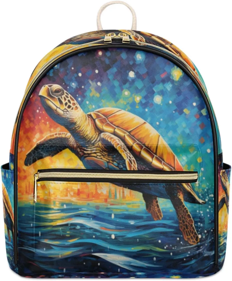 TropicalLife Galaxy Turtle Backpack Purse for Women PU Leather Lightweight Ladies Shoulder Fashion Satchel Bags Travel Casual Daypack