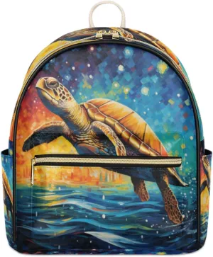 TropicalLife Galaxy Turtle Backpack Purse for Women PU Leather Lightweight Ladies Shoulder Fashion Satchel Bags Travel Casual Daypack