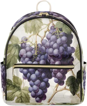 TropicalLife Grapes Fruit Vintage Backpack Purse for Women PU Leather Lightweight Ladies Shoulder Fashion Satchel Bags Travel Casual Daypack