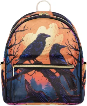 TropicalLife Halloween Crows Bird Backpack Purse for Women PU Leather Lightweight Ladies Shoulder Fashion Satchel Bags Travel Casual Daypack