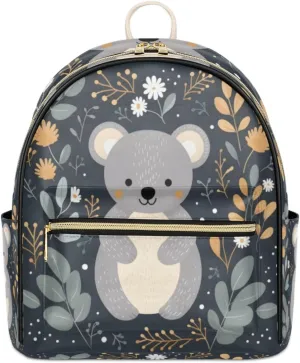 TropicalLife Koala Backpack Purse for Women PU Leather Lightweight Ladies Shoulder Fashion Satchel Bags Travel Casual Daypack