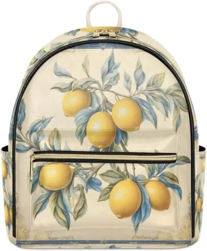 TropicalLife Lemon Leaves Fruits Backpack Purse for Women PU Leather Lightweight Ladies Shoulder Fashion Satchel Bags Travel Casual Daypack