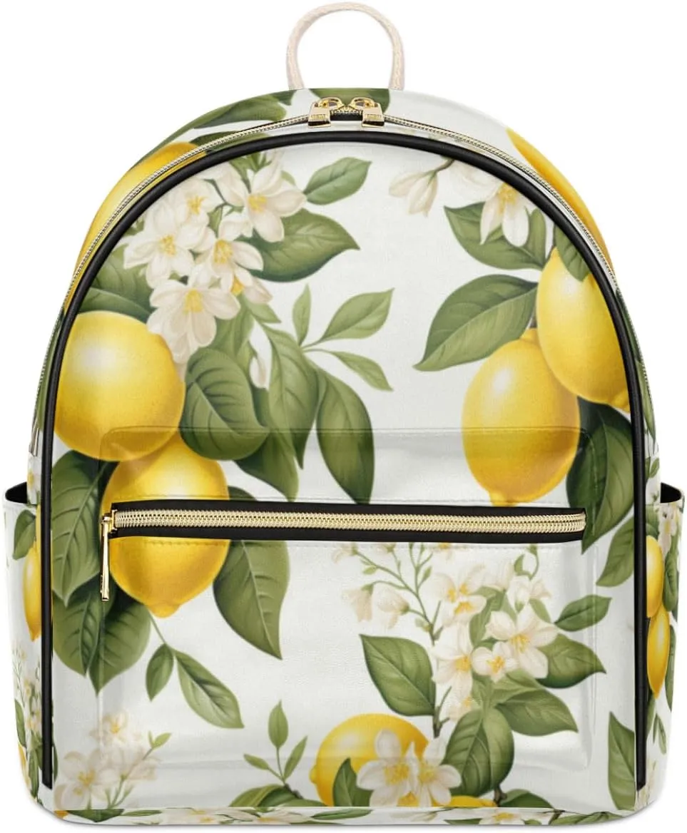TropicalLife Lemon Tree Leaf Flower Backpack Purse for Women PU Leather Lightweight Ladies Shoulder Fashion Satchel Bags Travel Casual Daypack
