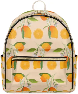 TropicalLife Lemons Summer Backpack Purse for Women PU Leather Lightweight Ladies Shoulder Fashion Satchel Bags Travel Casual Daypack Lemons Themed