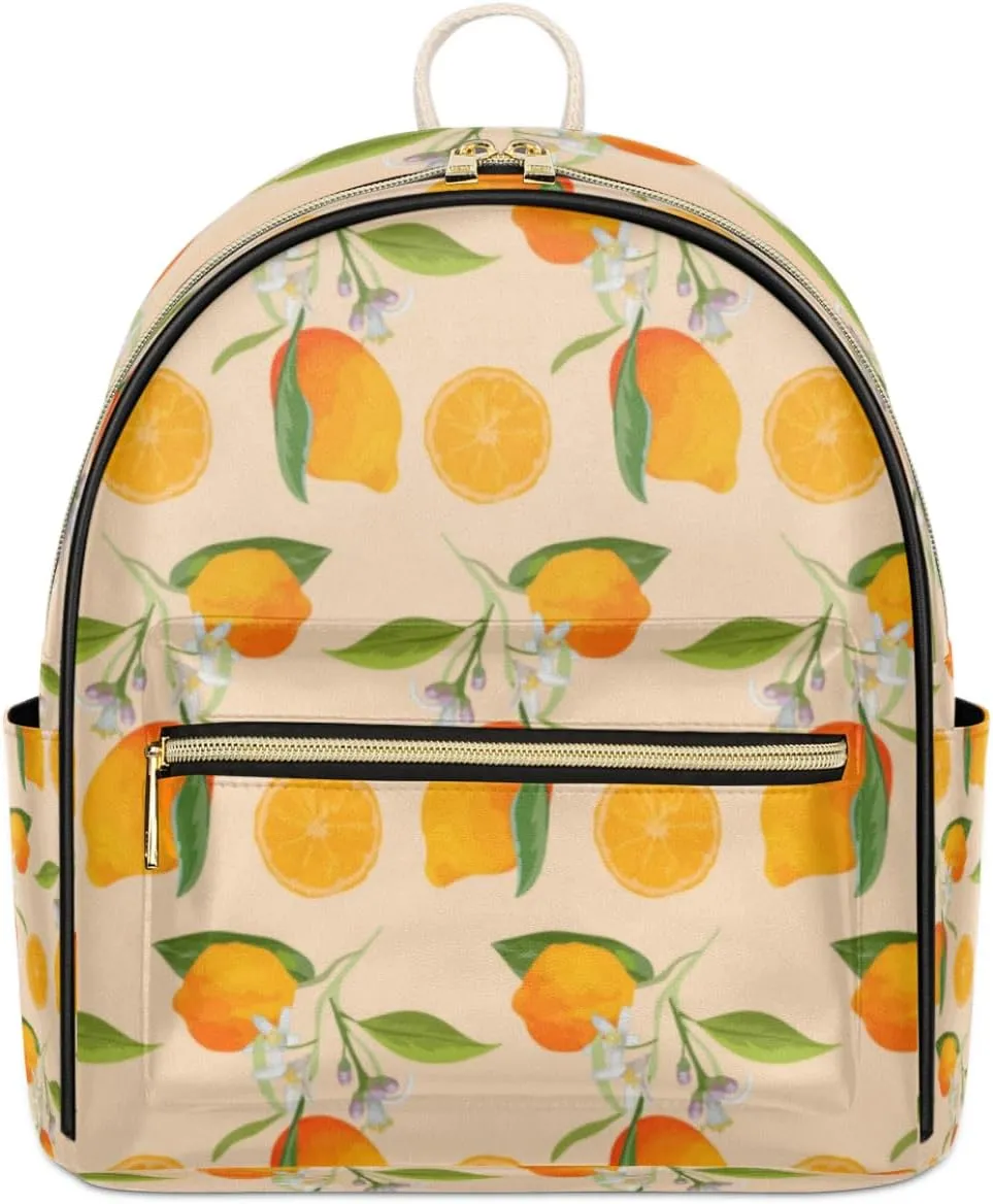 TropicalLife Lemons Summer Backpack Purse for Women PU Leather Lightweight Ladies Shoulder Fashion Satchel Bags Travel Casual Daypack Lemons Themed