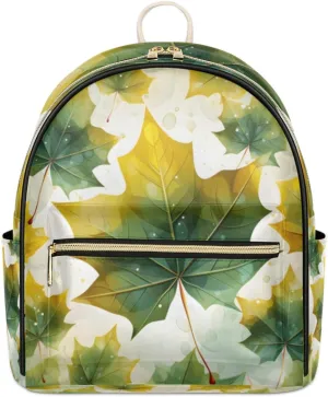 TropicalLife Maple Leaf Backpack Purse for Women PU Leather Lightweight Ladies Shoulder Fashion Satchel Bags Travel Casual Daypack