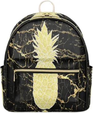 TropicalLife Marble Backpack Purse for Women PU Leather Lightweight Ladies Shoulder Fashion Satchel Bags Travel Casual Daypack Marble Golden Pineapple
