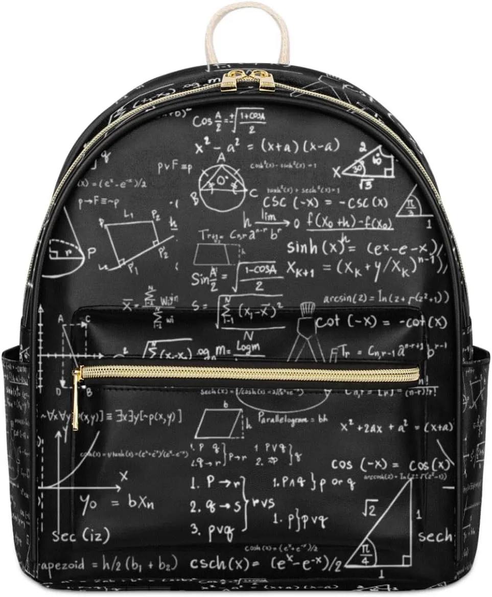 TropicalLife Mathematics Backpack Purse for Women PU Leather Lightweight Ladies Shoulder Fashion Satchel Bags Travel Casual Daypack Math