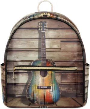 TropicalLife Music Old Guitar Backpack Purse for Women PU Leather Lightweight Ladies Shoulder Fashion Satchel Bags Travel Casual Daypack