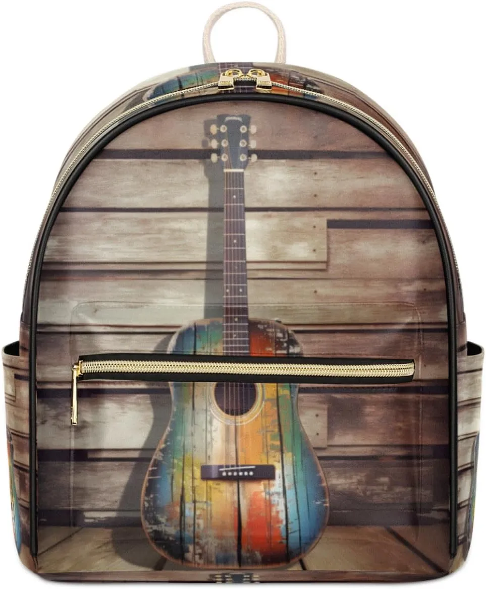 TropicalLife Music Old Guitar Backpack Purse for Women PU Leather Lightweight Ladies Shoulder Fashion Satchel Bags Travel Casual Daypack